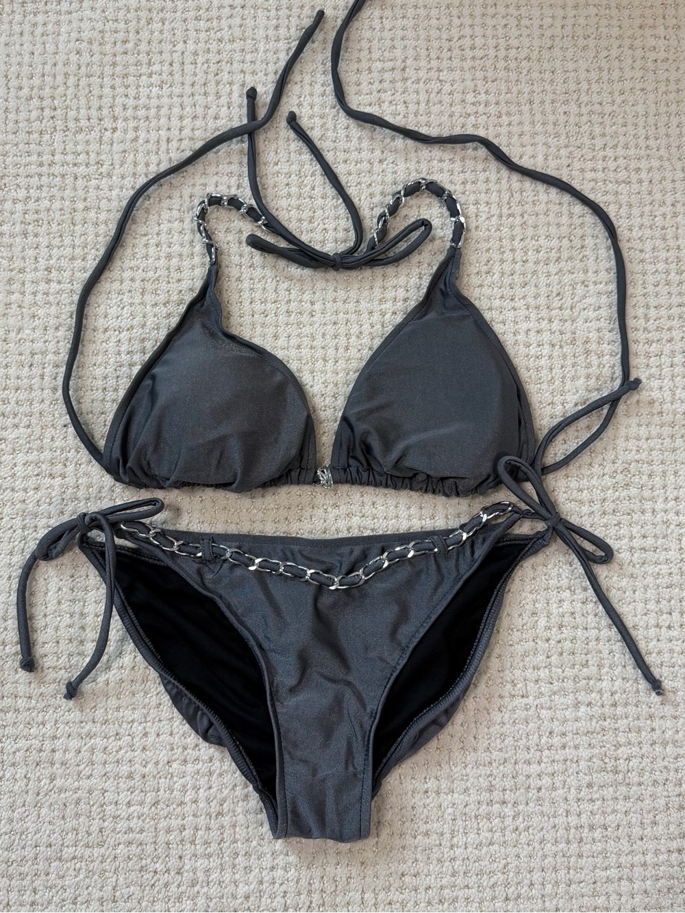 Xhilaration Gray Chain-Trim Tie Bikini Set